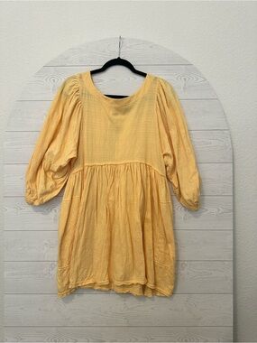 Free People Yellow Puff-Sleeve Smocked Tunic Dress